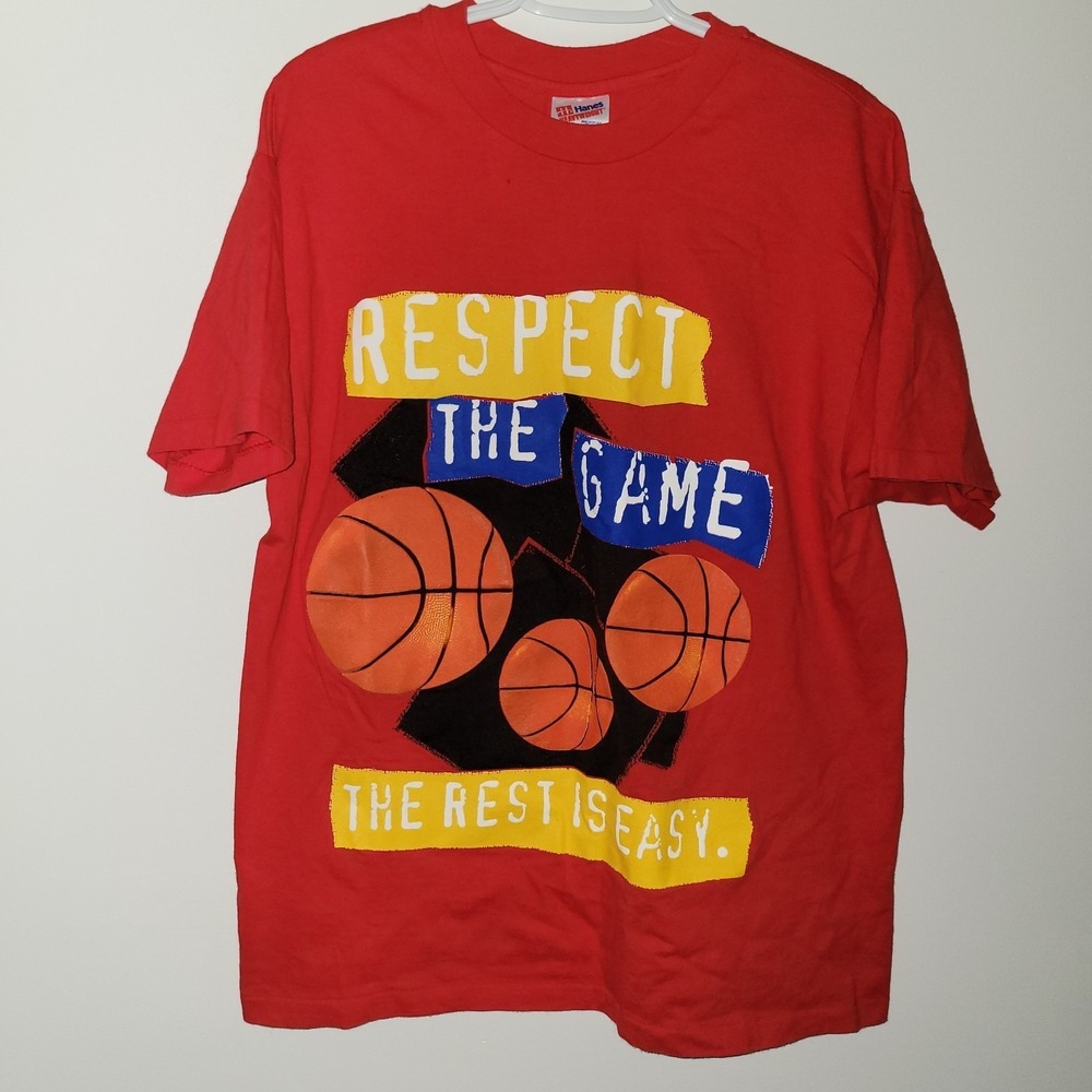 Vintage Respect The Game The Rest Is Easy Basketball T-Shirt Size Large Red